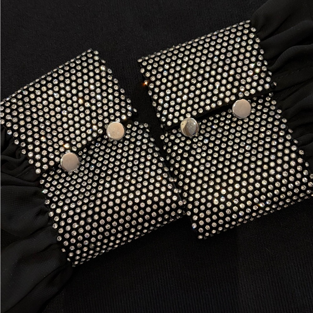 Karen Millen Sweater Black Embellished Chiffon Sleeves Rhinestones Black Medium - Picture 9 of 16